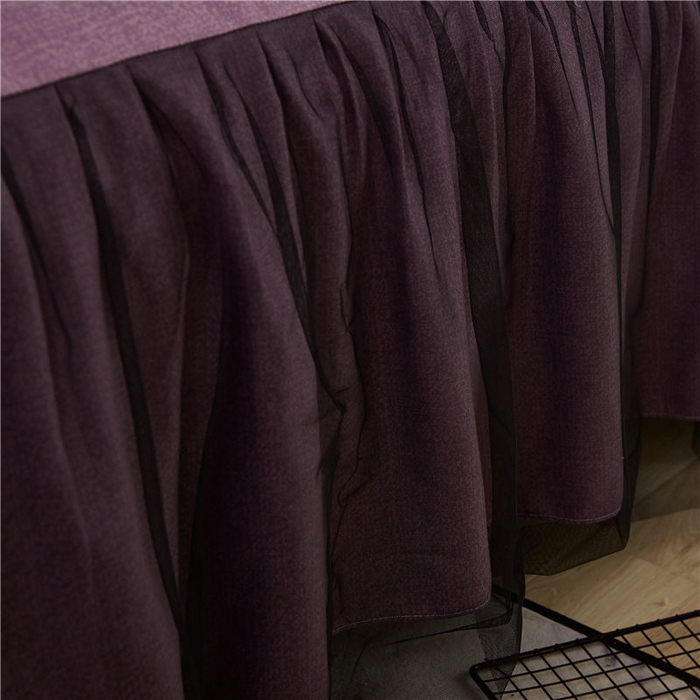 91家纺网 家纺一手货源 找家纺 后庭寝室 2025新款纯色磨毛黑蕾丝四件套-秘密花园 秘密花园-温莎紫