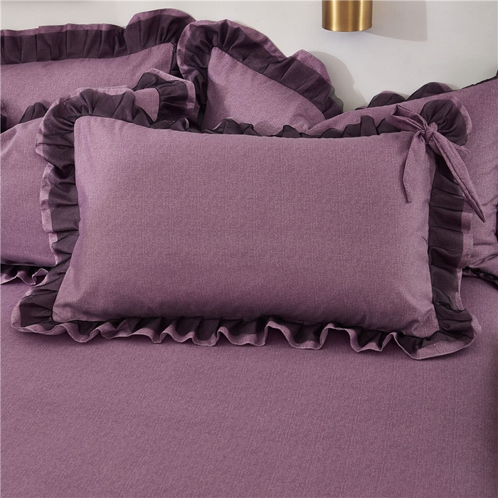 91家纺网 家纺一手货源 找家纺 后庭寝室 2025新款纯色磨毛黑蕾丝四件套-秘密花园 秘密花园-温莎紫