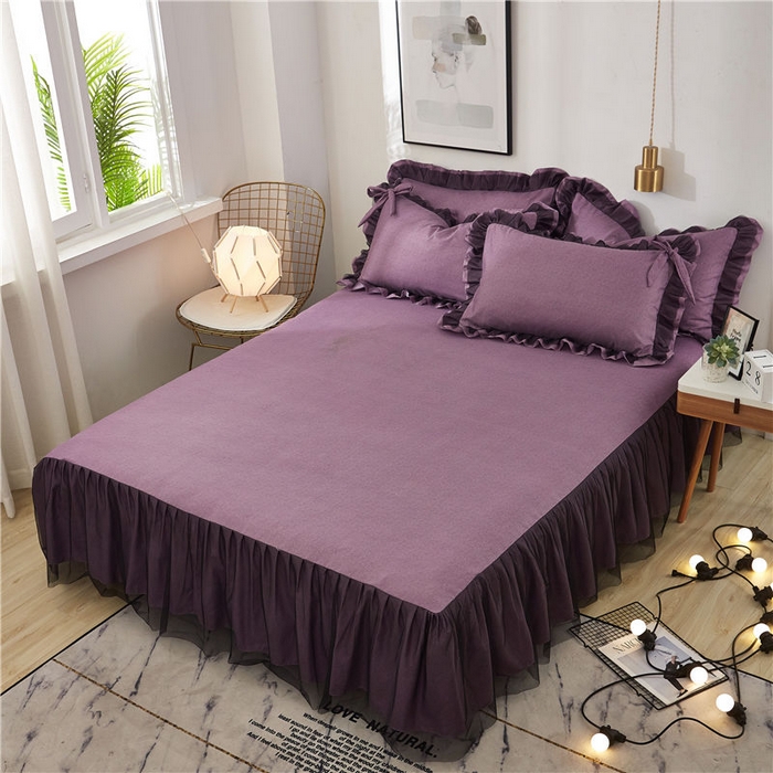 91家纺网 家纺一手货源 找家纺 后庭寝室 2025新款纯色磨毛黑蕾丝四件套-秘密花园 秘密花园-温莎紫