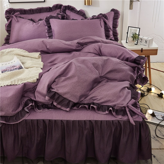 91家纺网 家纺一手货源 找家纺 后庭寝室 2025新款纯色磨毛黑蕾丝四件套-秘密花园 秘密花园-温莎紫