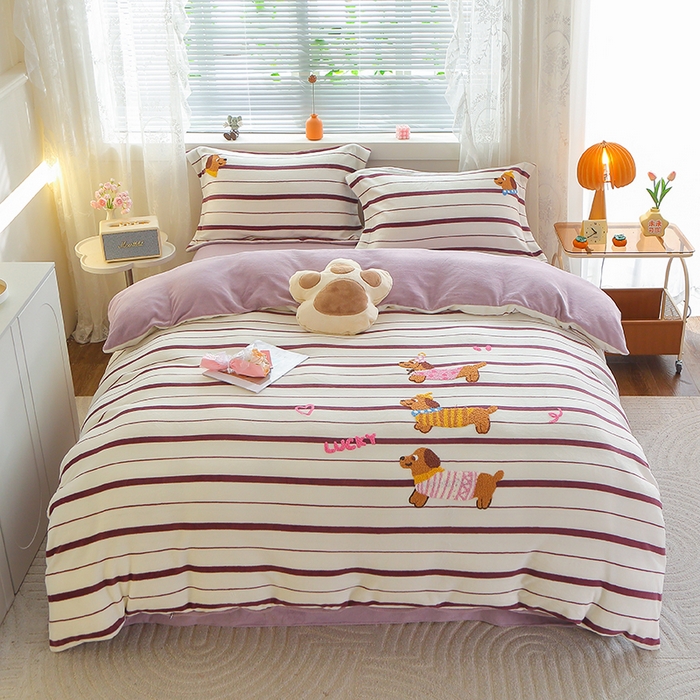 美洲琳 2025新款卡通牛奶绒高克重四件套 小小窝-豆沙