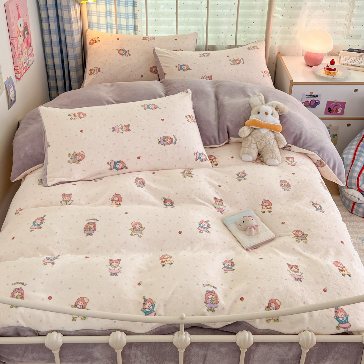 91家纺网 家纺一手货源 找家纺 贝扬思家纺 2025新款软fufu加厚保暖可爱系牛奶绒宿舍床套件系列（小红书推荐）（提供买家秀） 奶糖少女