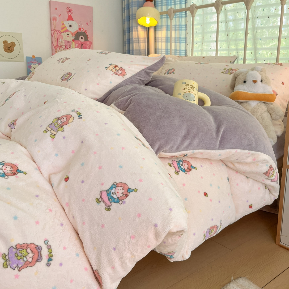 91家纺网 家纺一手货源 找家纺 贝扬思家纺 2025新款软fufu加厚保暖可爱系牛奶绒宿舍床套件系列（小红书推荐）（提供买家秀） 奶糖少女