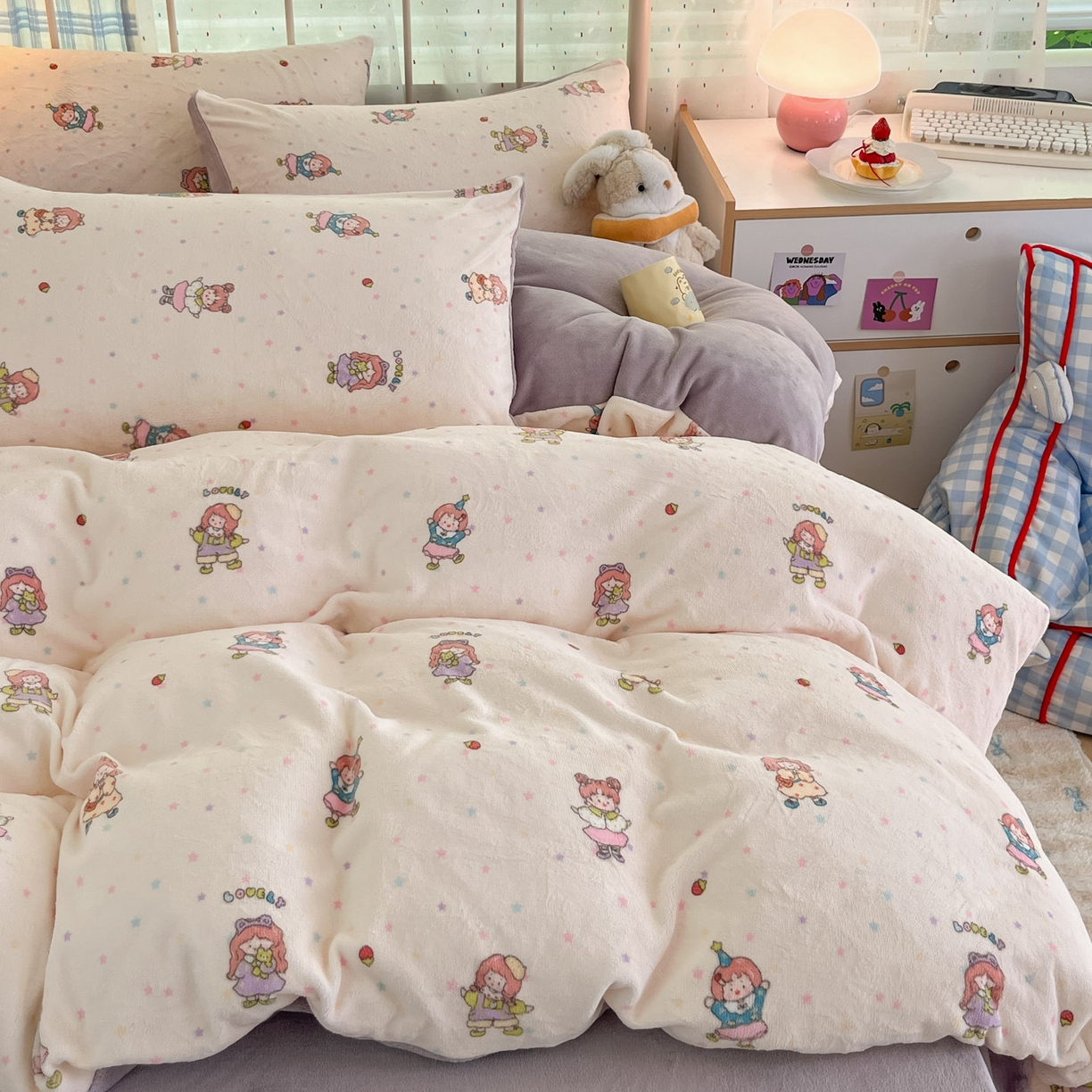 91家纺网 家纺一手货源 找家纺 贝扬思家纺 2025新款软fufu加厚保暖可爱系牛奶绒宿舍床套件系列（小红书推荐）（提供买家秀） 奶糖少女