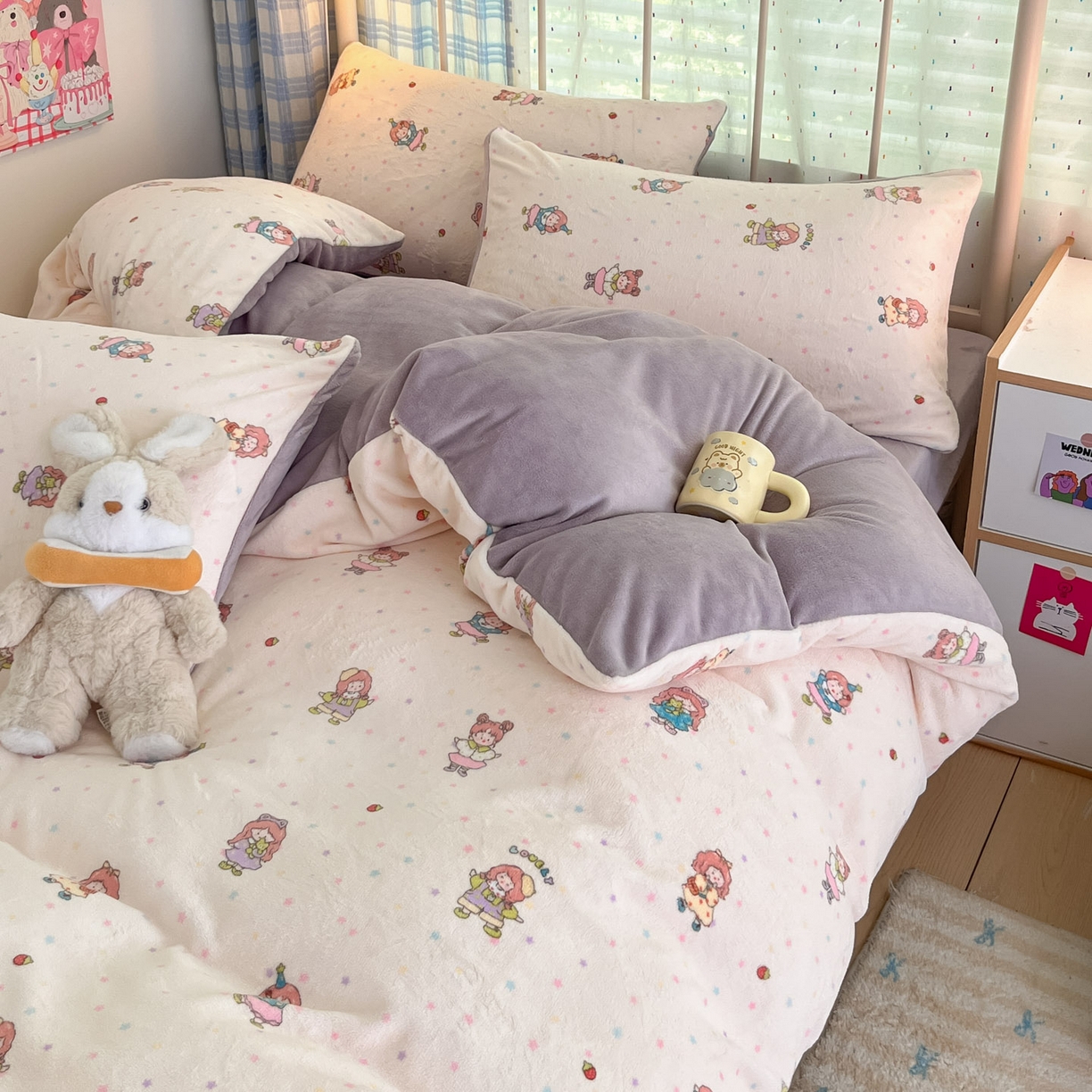 91家纺网 家纺一手货源 找家纺 贝扬思家纺 2025新款软fufu加厚保暖可爱系牛奶绒宿舍床套件系列（小红书推荐）（提供买家秀） 奶糖少女
