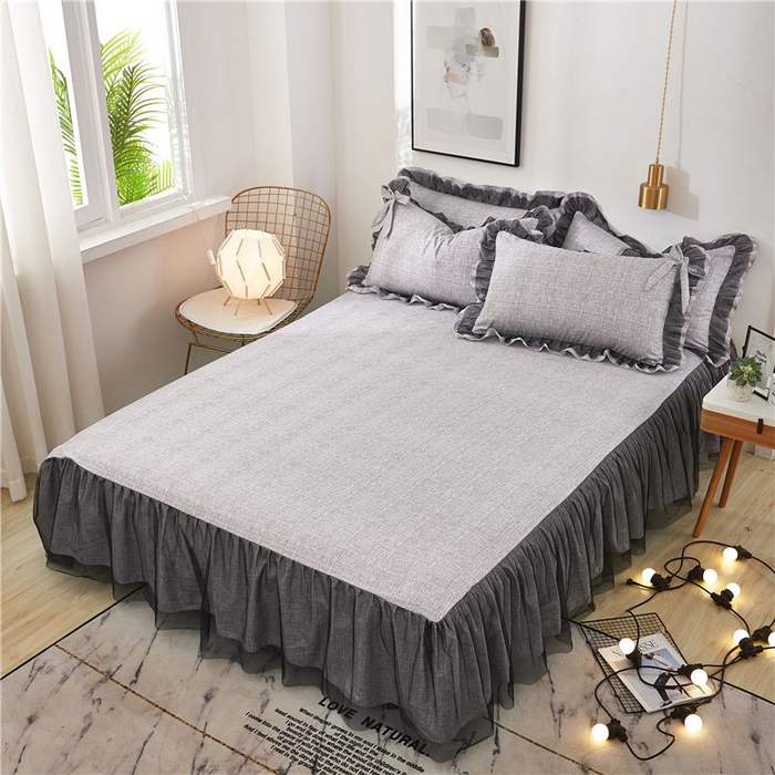 91家纺网 家纺一手货源 找家纺 后庭寝室 2025新款纯色磨毛黑蕾丝四件套-秘密花园 秘密花园-星云灰