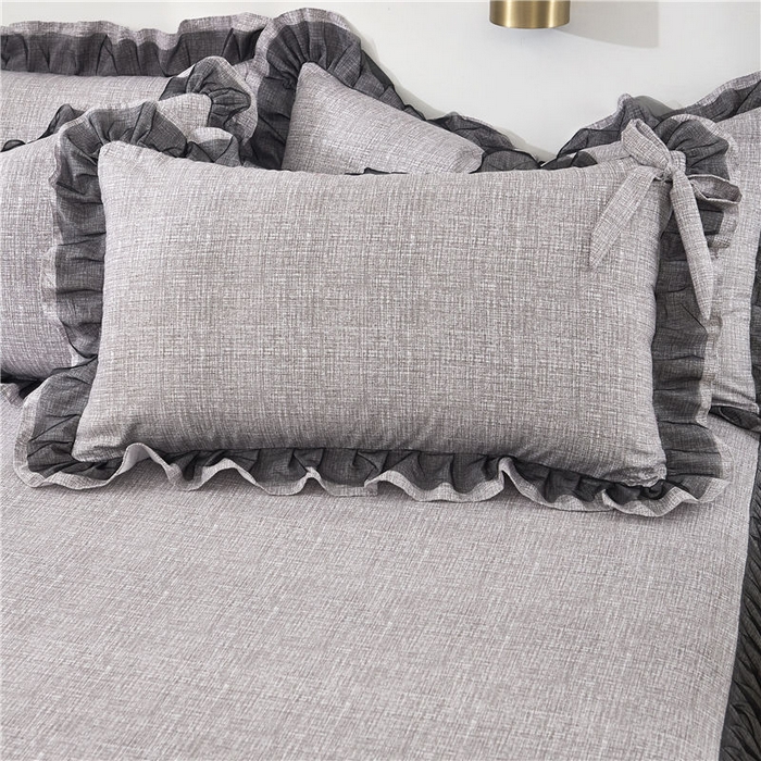 91家纺网 家纺一手货源 找家纺 后庭寝室 2025新款纯色磨毛黑蕾丝四件套-秘密花园 秘密花园-星云灰