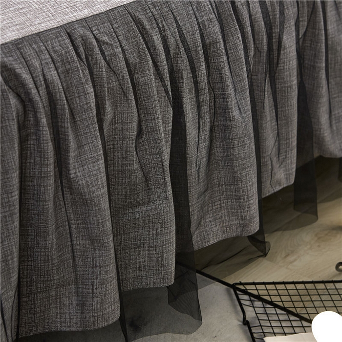 91家纺网 家纺一手货源 找家纺 后庭寝室 2025新款纯色磨毛黑蕾丝四件套-秘密花园 秘密花园-星云灰