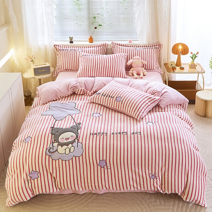 美洲琳 2025新款卡通牛奶绒高克重四件套 星月小兔-浅粉