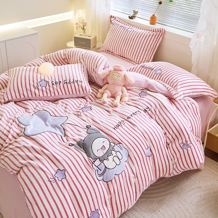 91家纺网 家纺一手货源 找家纺 美洲琳 2025新款卡通牛奶绒高克重四件套 星月小兔-浅粉