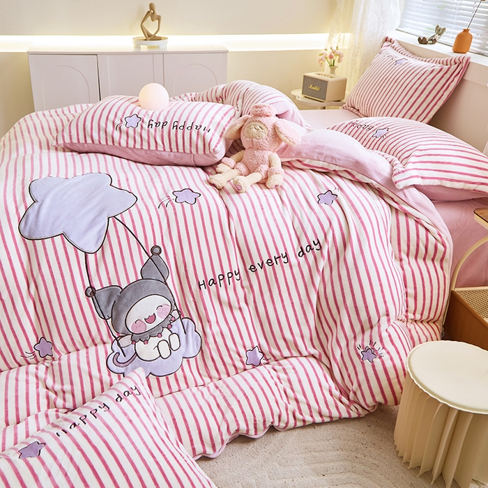 91家纺网 家纺一手货源 找家纺 美洲琳 2025新款卡通牛奶绒高克重四件套 星月小兔-浅粉