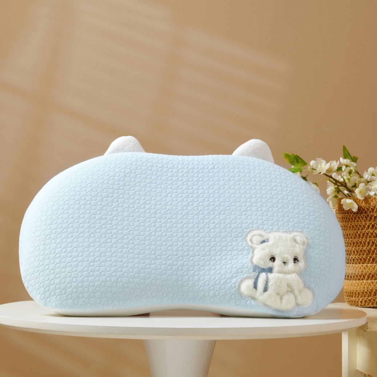 91家纺网 家纺一手货源 找家纺 小猫派 2025新款贴布绣豌豆儿童枕枕头枕芯 豌豆-绵绵熊