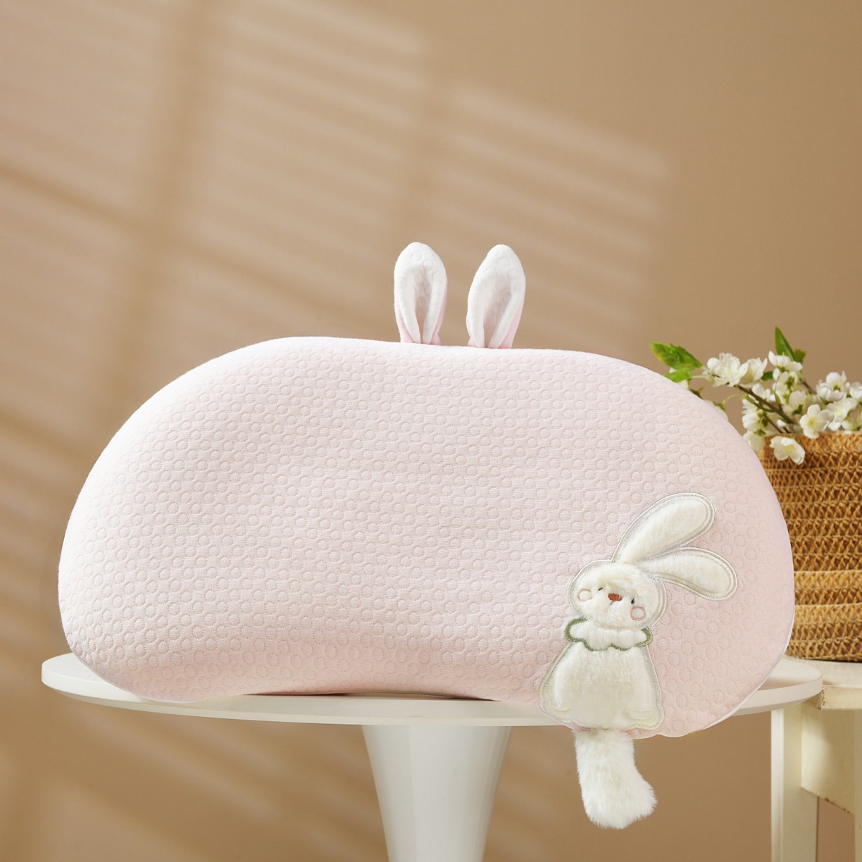 91家纺网 家纺一手货源 找家纺 小猫派 2025新款贴布绣豌豆儿童枕枕头枕芯 豌豆-垂尾兔