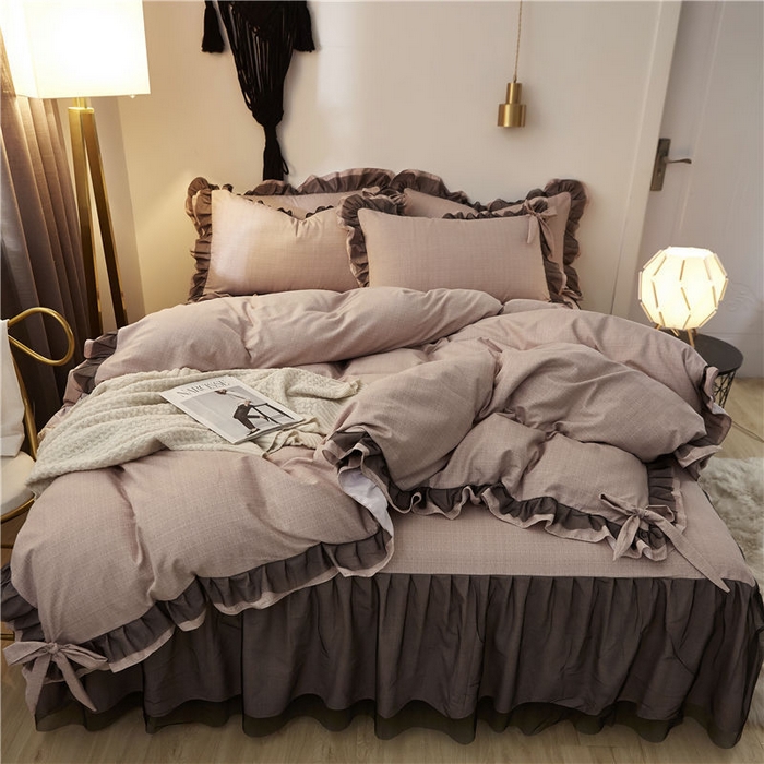 91家纺网 家纺一手货源 找家纺 后庭寝室 2025新款纯色磨毛黑蕾丝四件套-秘密花园 秘密花园-耀沙卡其