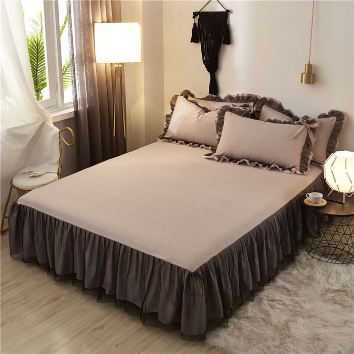 91家纺网 家纺一手货源 找家纺 后庭寝室 2025新款纯色磨毛黑蕾丝四件套-秘密花园 秘密花园-耀沙卡其