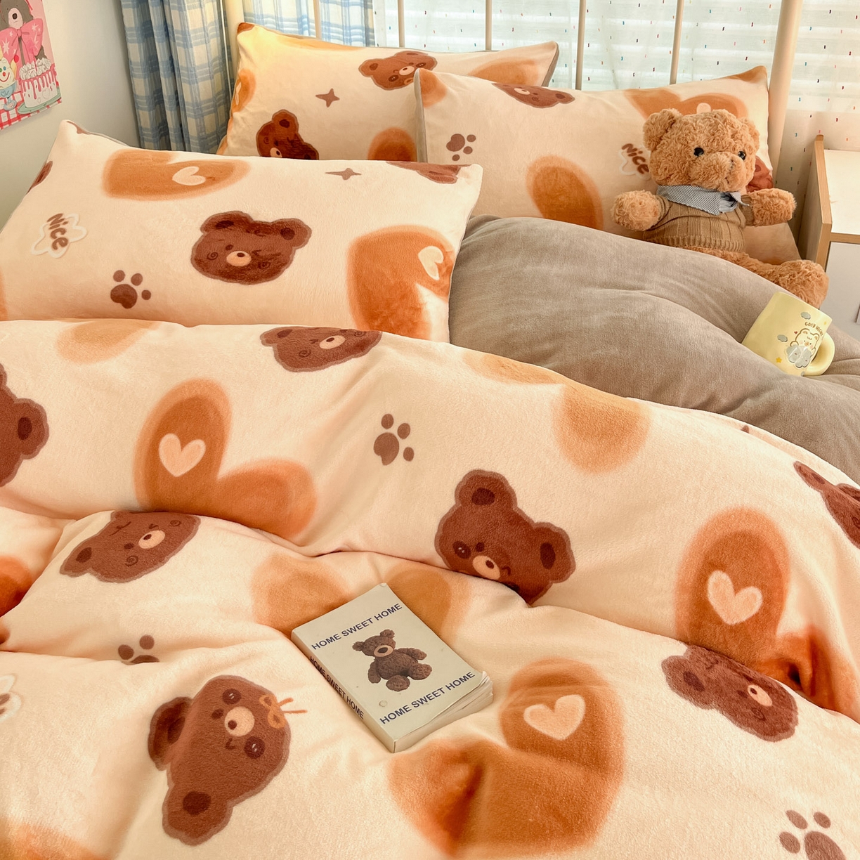 91家纺网 家纺一手货源 找家纺 贝扬思家纺 2025新款软fufu加厚保暖可爱系牛奶绒宿舍床套件系列（小红书推荐）（提供买家秀） 巧克力熊