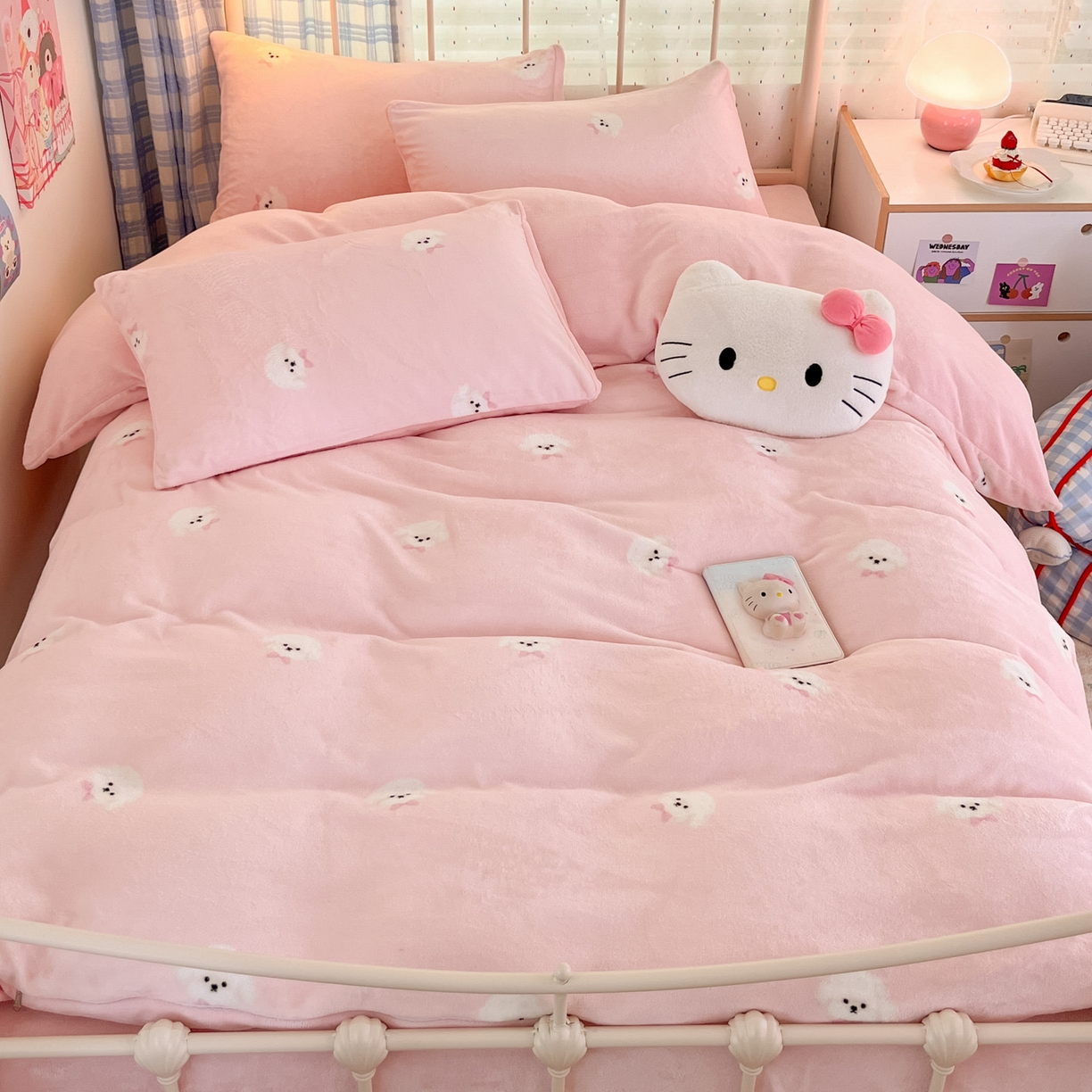 91家纺网 家纺一手货源 找家纺 贝扬思家纺 2025新款软fufu加厚保暖可爱系牛奶绒宿舍床套件系列（小红书推荐）（提供买家秀） 绒绒小狗-粉