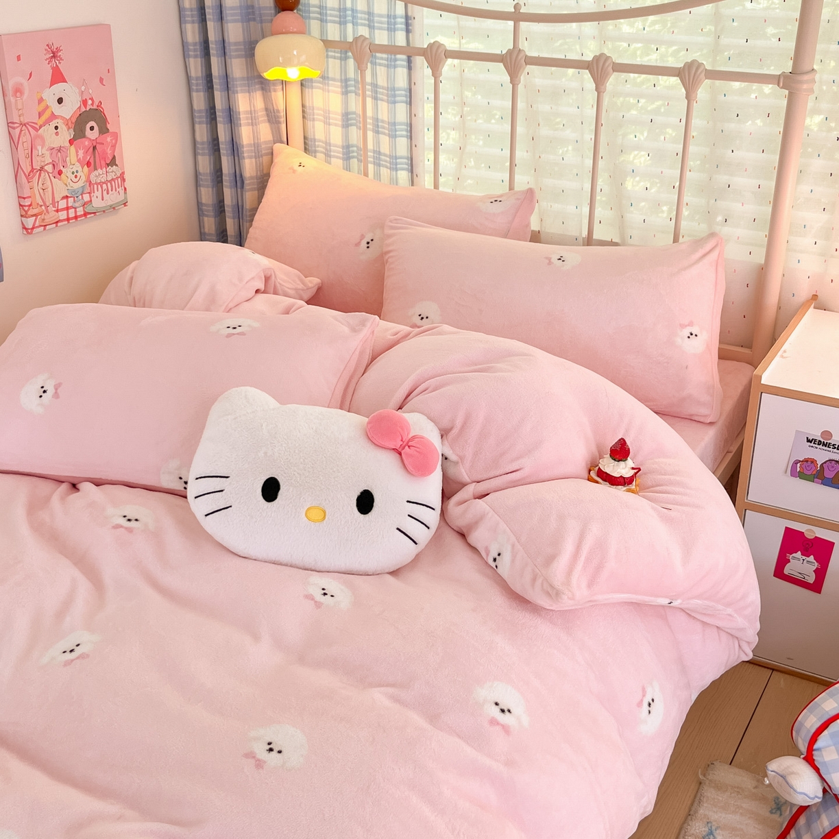 91家纺网 家纺一手货源 找家纺 贝扬思家纺 2025新款软fufu加厚保暖可爱系牛奶绒宿舍床套件系列（小红书推荐）（提供买家秀） 绒绒小狗-粉