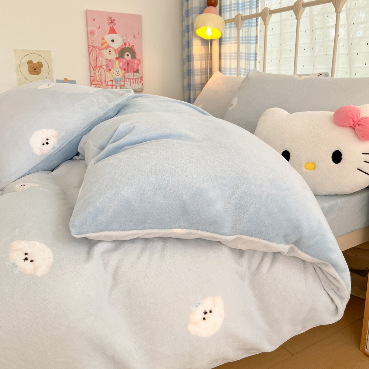 91家纺网 家纺一手货源 找家纺 贝扬思家纺 2025新款软fufu加厚保暖可爱系牛奶绒宿舍床套件系列（小红书推荐）（提供买家秀） 绒绒小狗-蓝