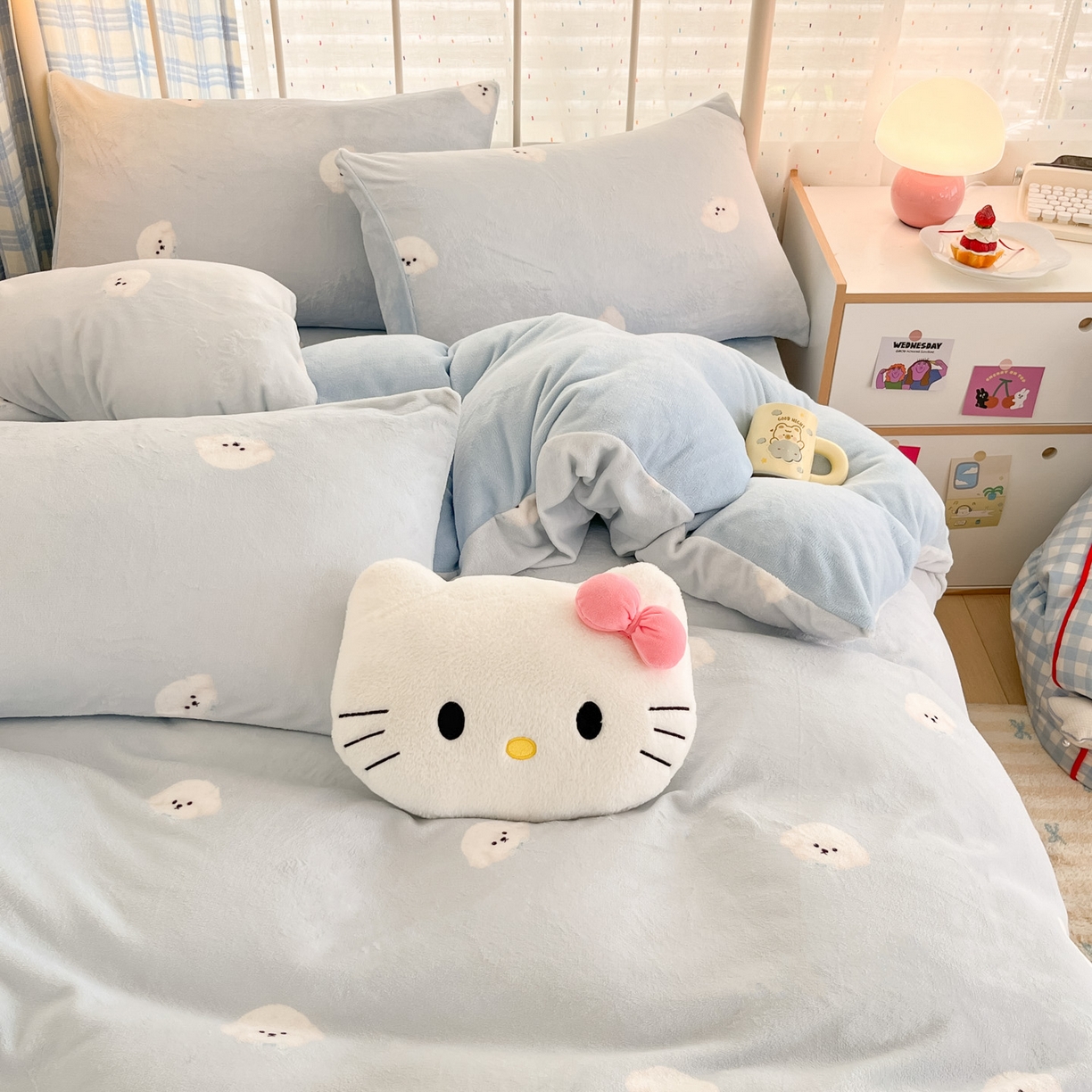 91家纺网 家纺一手货源 找家纺 贝扬思家纺 2025新款软fufu加厚保暖可爱系牛奶绒宿舍床套件系列（小红书推荐）（提供买家秀） 绒绒小狗-蓝