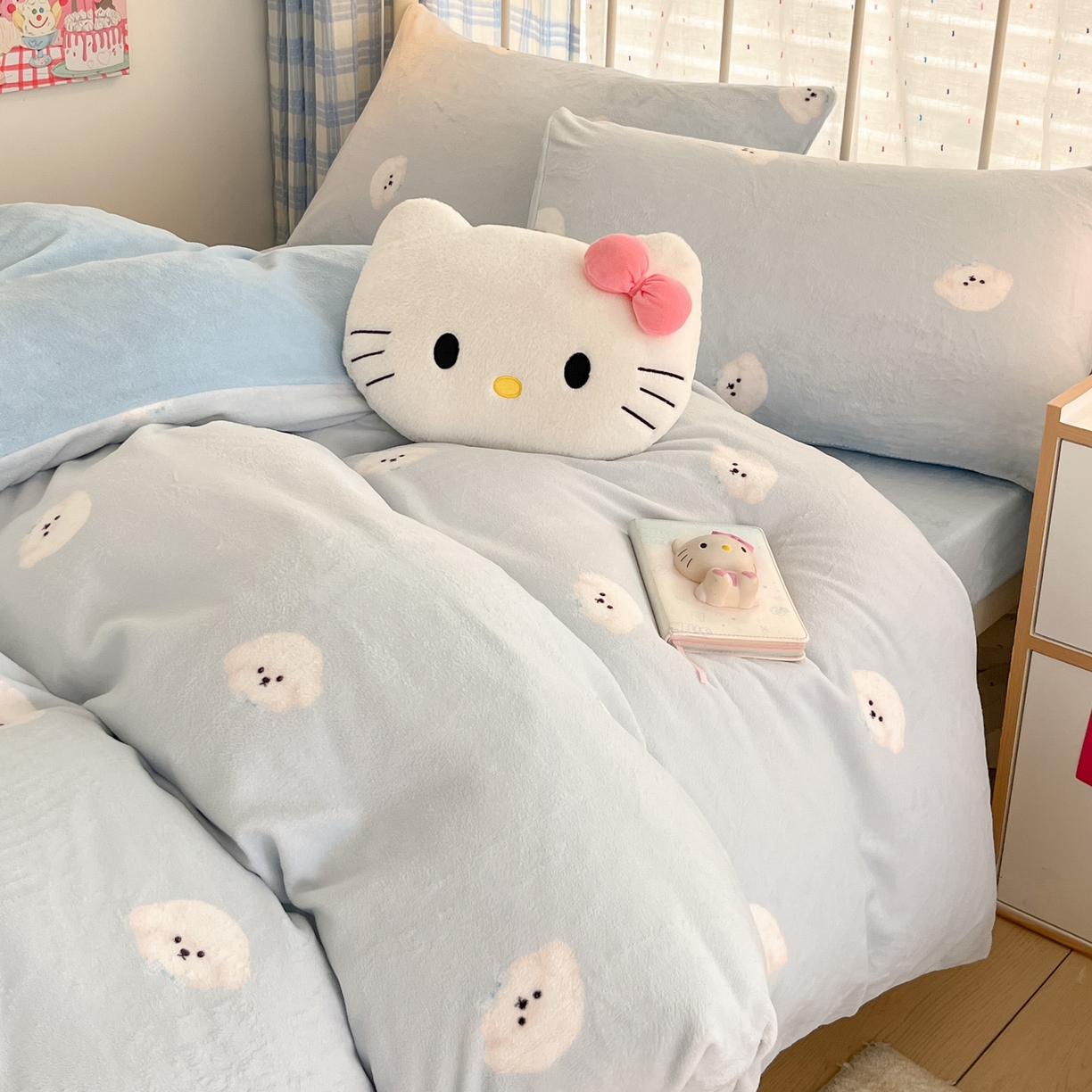 91家纺网 家纺一手货源 找家纺 贝扬思家纺 2025新款软fufu加厚保暖可爱系牛奶绒宿舍床套件系列（小红书推荐）（提供买家秀） 绒绒小狗-蓝