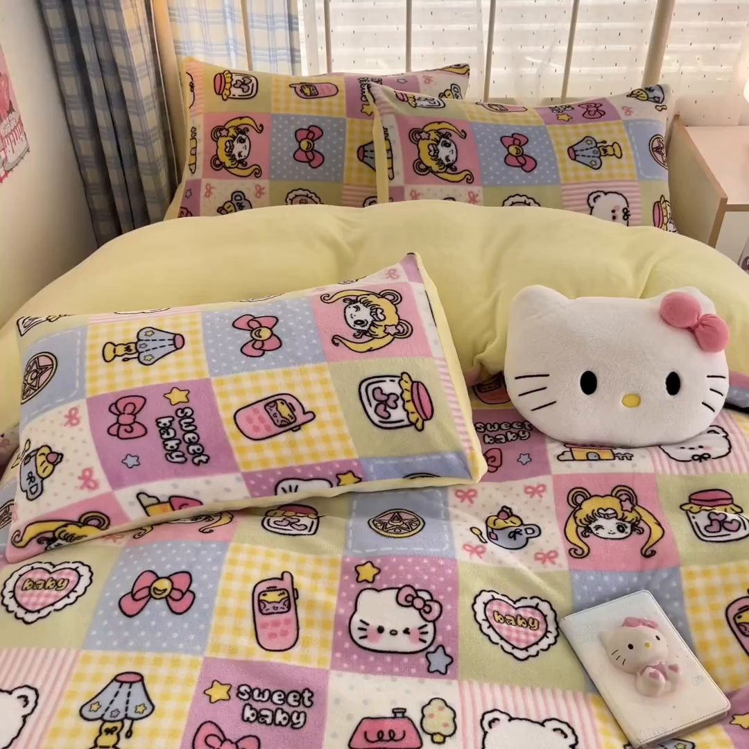 91家纺网 家纺一手货源 找家纺 贝扬思家纺 2025新款软fufu加厚保暖可爱系牛奶绒宿舍床套件系列（小红书推荐）（提供买家秀） 少女心