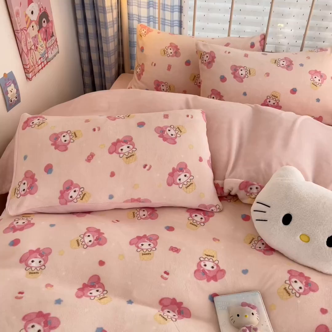 91家纺网 家纺一手货源 找家纺 贝扬思家纺 2025新款软fufu加厚保暖可爱系牛奶绒宿舍床套件系列（小红书推荐）（提供买家秀） 小美甜品屋