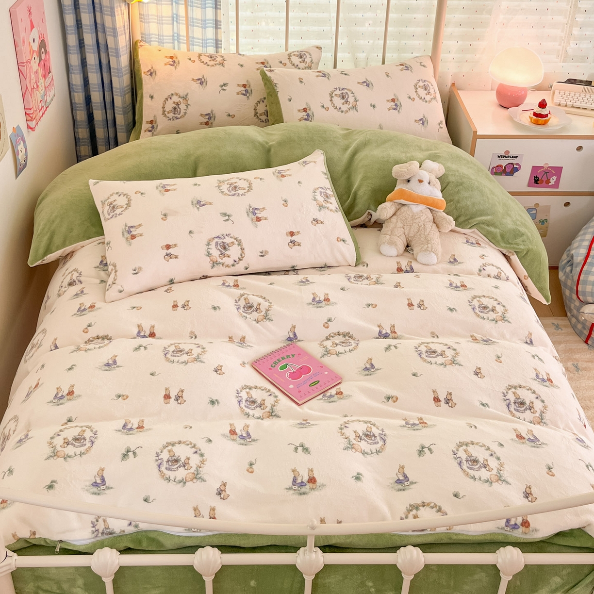 91家纺网 家纺一手货源 找家纺 贝扬思家纺 2025新款软fufu加厚保暖可爱系牛奶绒宿舍床套件系列（小红书推荐）（提供买家秀） 小兔幻境