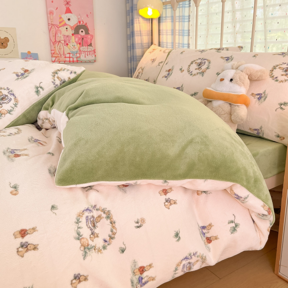 91家纺网 家纺一手货源 找家纺 贝扬思家纺 2025新款软fufu加厚保暖可爱系牛奶绒宿舍床套件系列（小红书推荐）（提供买家秀） 小兔幻境