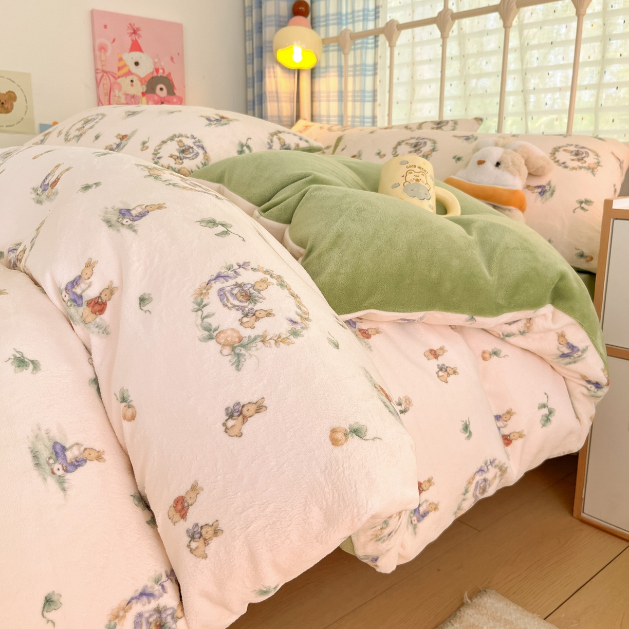 91家纺网 家纺一手货源 找家纺 贝扬思家纺 2025新款软fufu加厚保暖可爱系牛奶绒宿舍床套件系列（小红书推荐）（提供买家秀） 小兔幻境