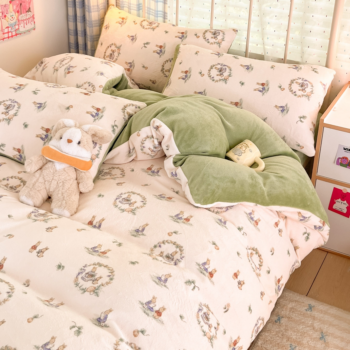 91家纺网 家纺一手货源 找家纺 贝扬思家纺 2025新款软fufu加厚保暖可爱系牛奶绒宿舍床套件系列（小红书推荐）（提供买家秀） 小兔幻境