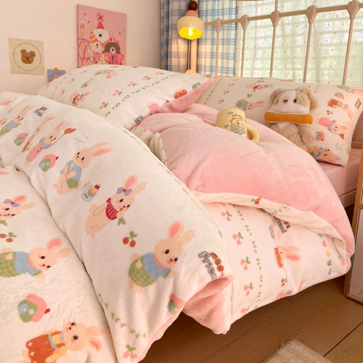 91家纺网 家纺一手货源 找家纺 贝扬思家纺 2025新款软fufu加厚保暖可爱系牛奶绒宿舍床套件系列（小红书推荐）（提供买家秀） 小兔派对