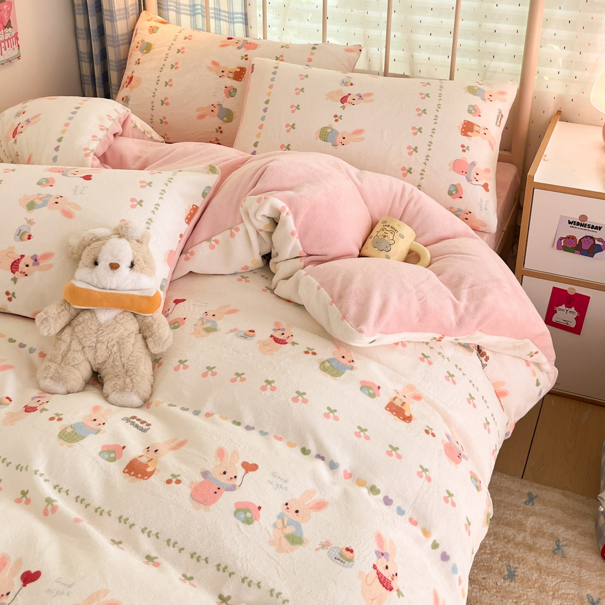 91家纺网 家纺一手货源 找家纺 贝扬思家纺 2025新款软fufu加厚保暖可爱系牛奶绒宿舍床套件系列（小红书推荐）（提供买家秀） 小兔派对