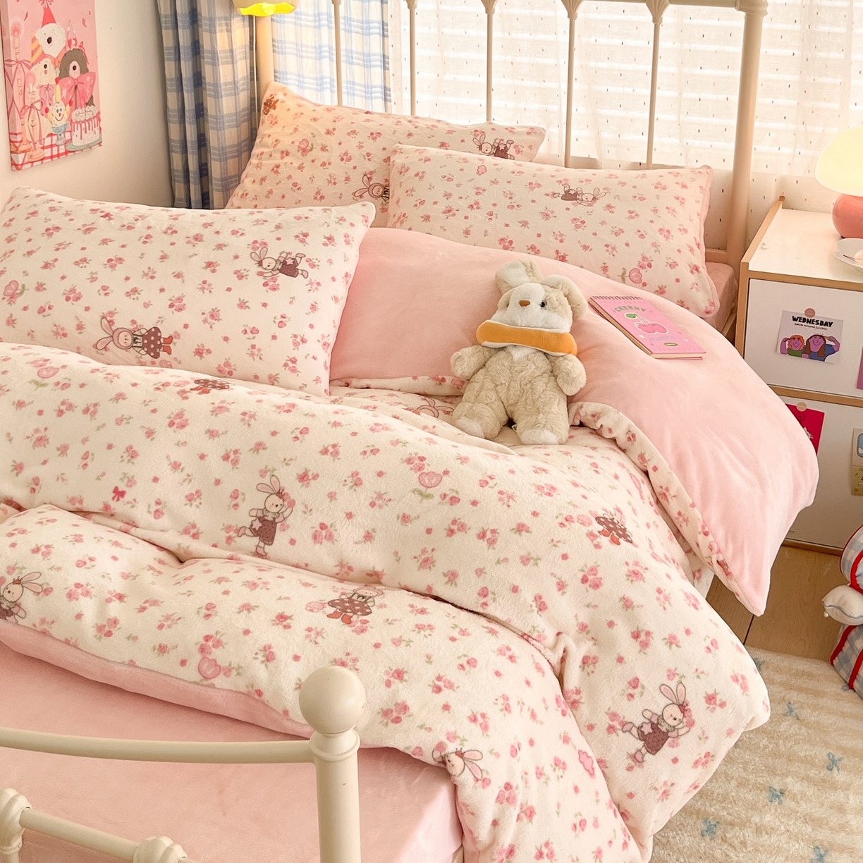 贝扬思家纺 2025新款软fufu加厚保暖可爱系牛奶绒宿舍床套件系列（小红书推荐）（提供买家秀） 小兔舞