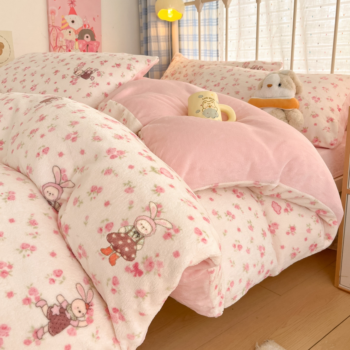 91家纺网 家纺一手货源 找家纺 贝扬思家纺 2025新款软fufu加厚保暖可爱系牛奶绒宿舍床套件系列（小红书推荐）（提供买家秀） 小兔舞