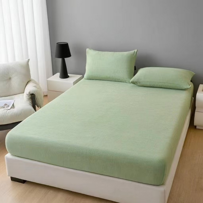 91家纺网 家纺一手货源 找家纺 世爵 2025新款简约纯色牛奶绒床笠单床笠床笠单件床垫保护套 豆绿