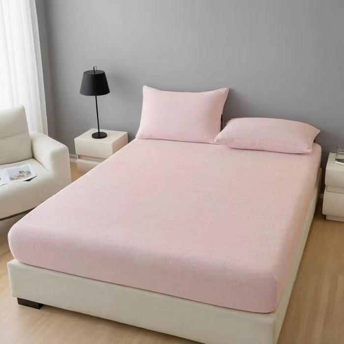 91家纺网 家纺一手货源 找家纺 世爵 2025新款简约纯色牛奶绒床笠单床笠床笠单件床垫保护套 浅粉
