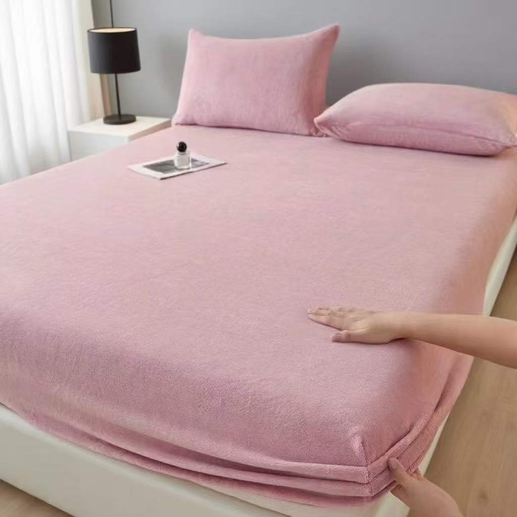 世爵 2025新款简约纯色牛奶绒床笠单床笠床笠单件床垫保护套 豆粉