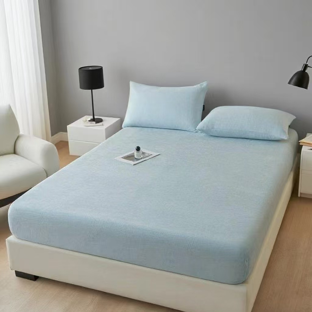 91家纺网 家纺一手货源 找家纺 世爵 2025新款简约纯色牛奶绒床笠单床笠床笠单件床垫保护套 天蓝