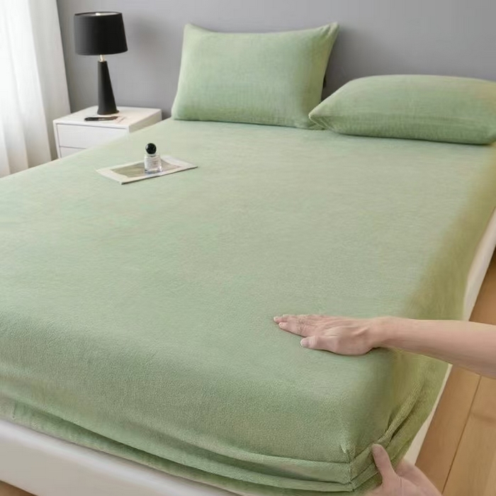 世爵 2025新款简约纯色牛奶绒床笠单床笠床笠单件床垫保护套 豆绿