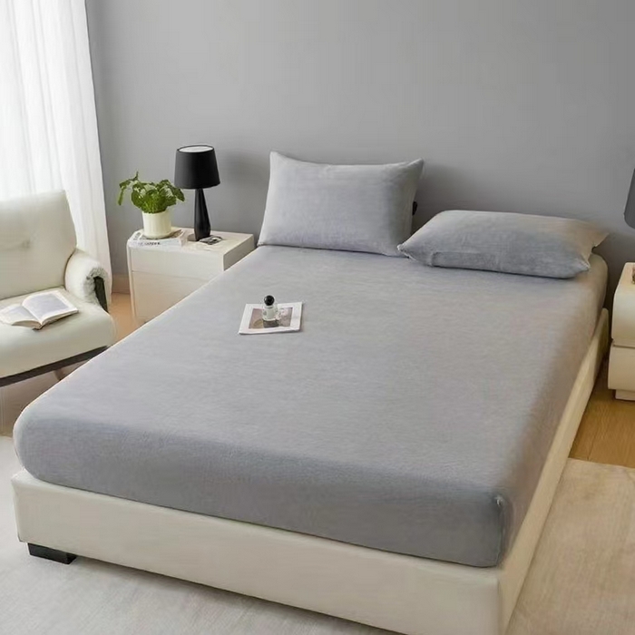 91家纺网 家纺一手货源 找家纺 世爵 2025新款简约纯色牛奶绒床笠单床笠床笠单件床垫保护套 高级灰