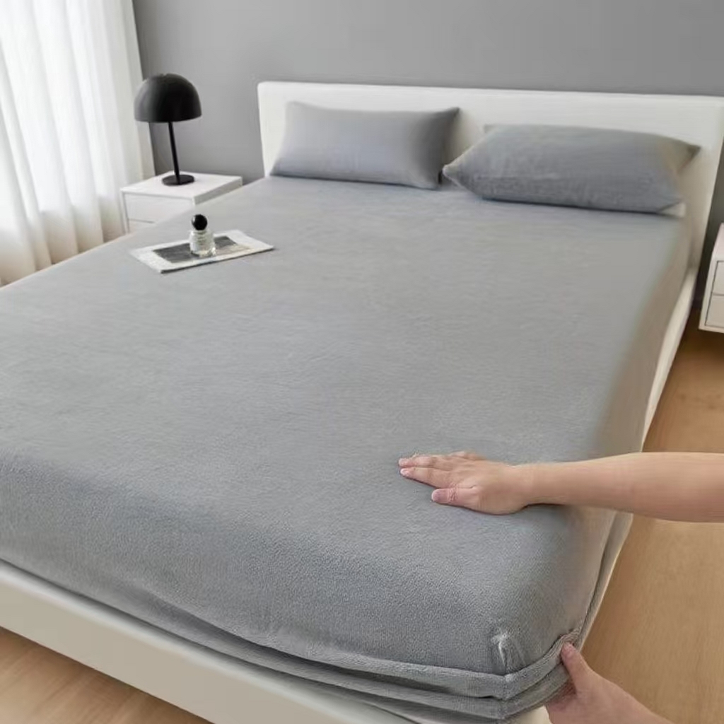 世爵 2025新款简约纯色牛奶绒床笠单床笠床笠单件床垫保护套 高级灰