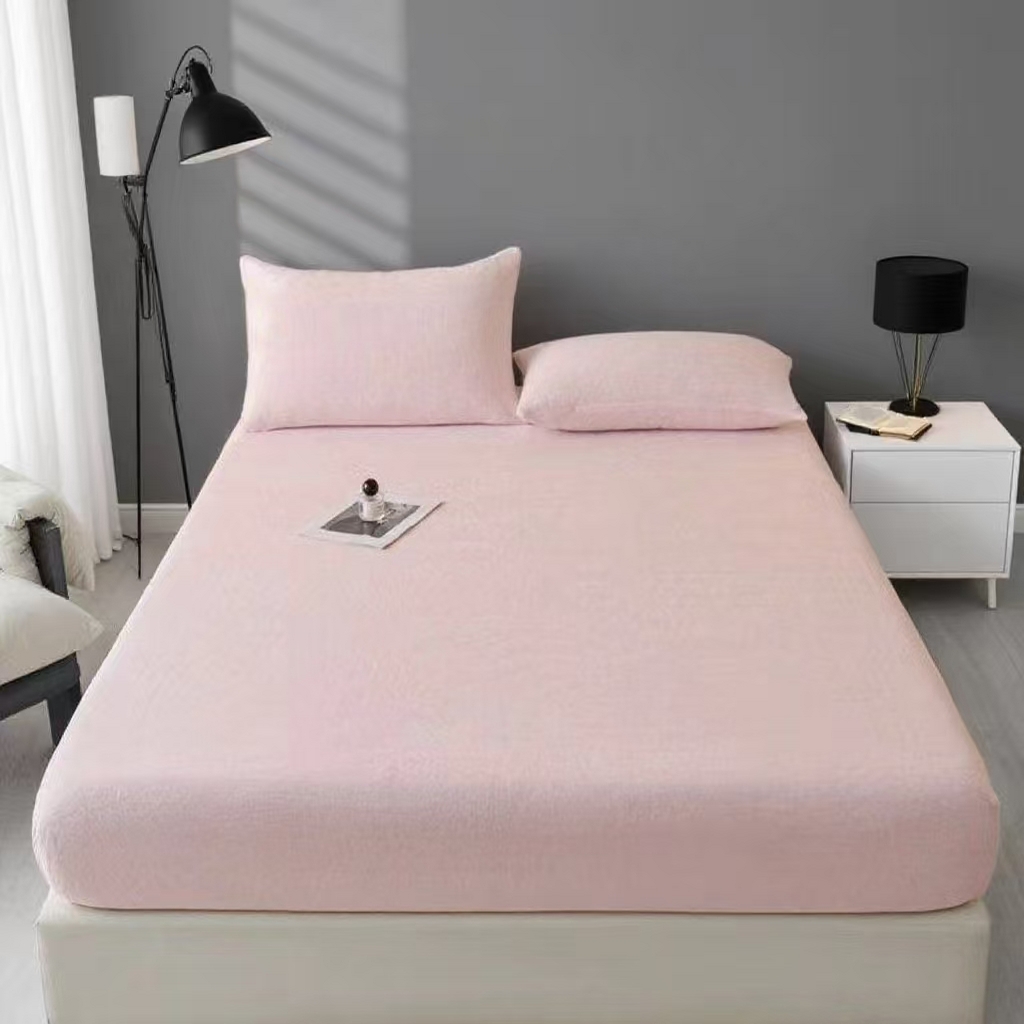 91家纺网 家纺一手货源 找家纺 世爵 2025新款简约纯色牛奶绒床笠单床笠床笠单件床垫保护套 浅粉