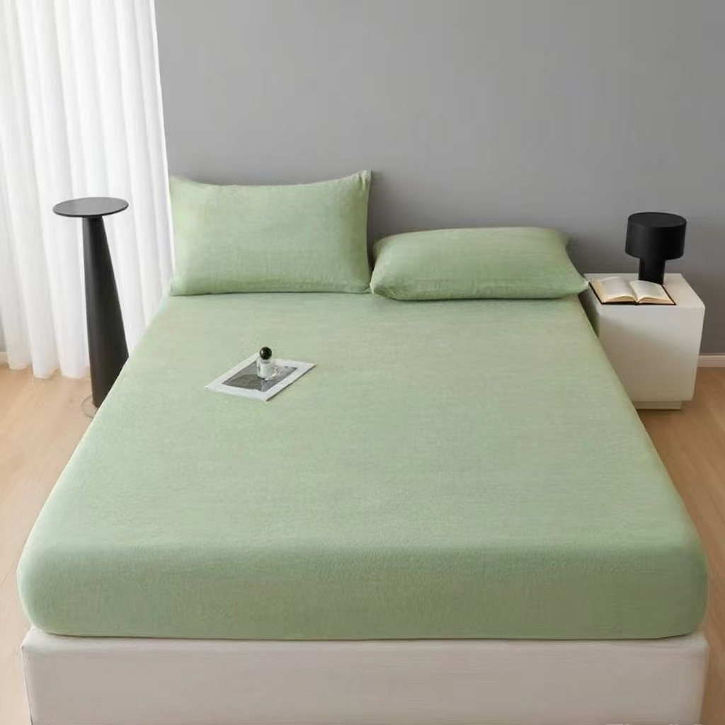 91家纺网 家纺一手货源 找家纺 世爵 2025新款简约纯色牛奶绒床笠单床笠床笠单件床垫保护套 豆绿