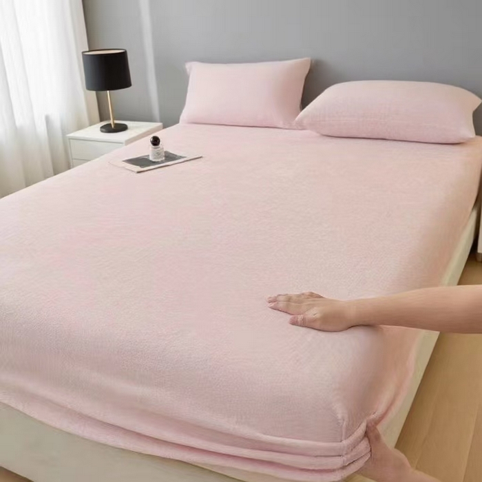 世爵 2025新款简约纯色牛奶绒床笠单床笠床笠单件床垫保护套 浅粉