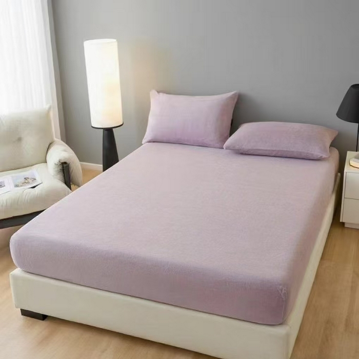 91家纺网 家纺一手货源 找家纺 世爵 2025新款简约纯色牛奶绒床笠单床笠床笠单件床垫保护套 紫色