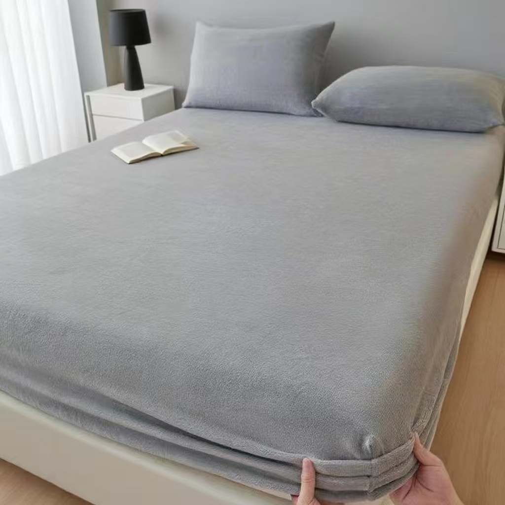 91家纺网 家纺一手货源 找家纺 世爵 2025新款简约纯色牛奶绒床笠单床笠床笠单件床垫保护套 高级灰