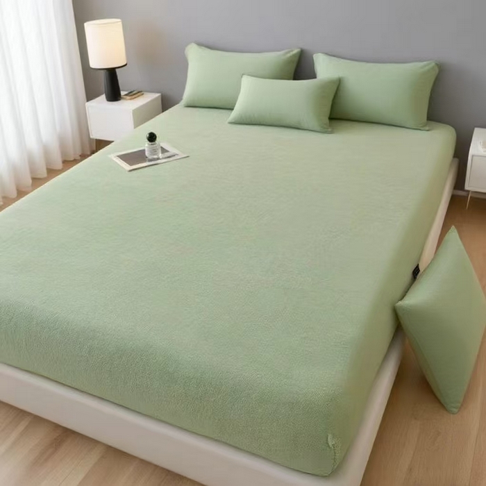91家纺网 家纺一手货源 找家纺 世爵 2025新款简约纯色牛奶绒床笠单床笠床笠单件床垫保护套 豆绿