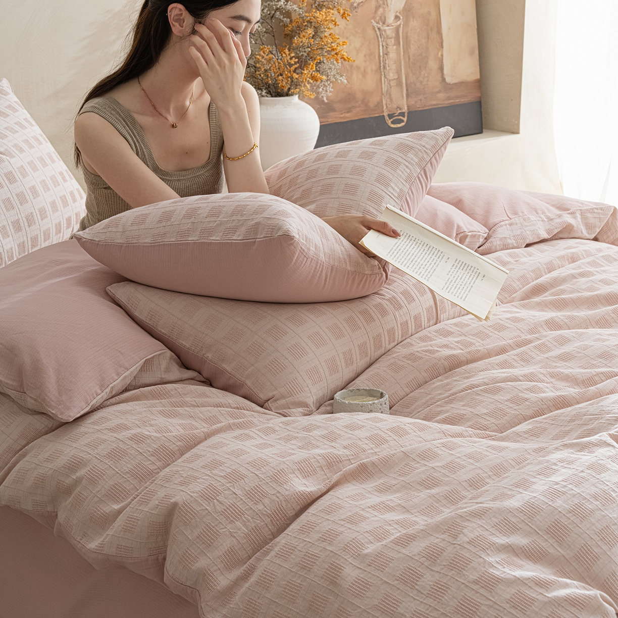 91家纺网 家纺一手货源 找家纺 （总）典曼家纺 2025新款棉麻提花磨毛四件套-禾屿