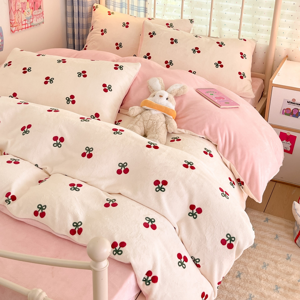 贝扬思家纺 2025新款软fufu加厚保暖可爱系牛奶绒宿舍床套件系列（小红书推荐）（提供买家秀） 一口樱桃